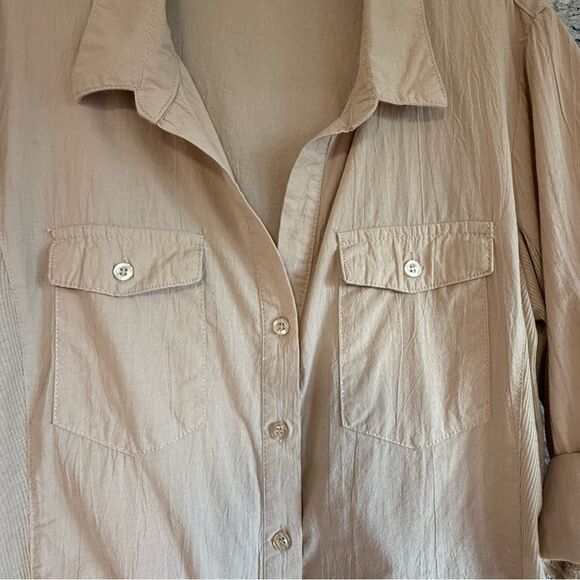Ci Sono Wovens Button-Up Shirt XL Lightweight Cotton Roll-Tab Sleeve Neutral - Picture 4 of 6